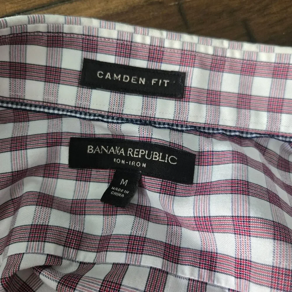 Banana Republic Slim Fit Gingham Long Sleeve Button-Up Shirt Camden Fit sz M